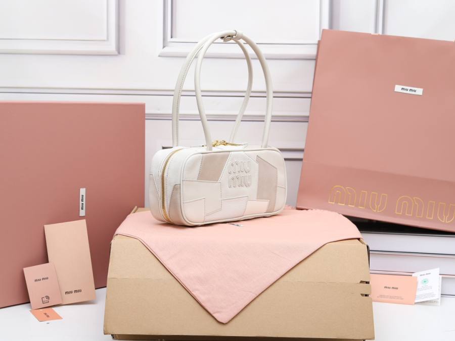 Miu Miu Arcadie Patchwork Bowling Bag 5BB147 5FC0 22 x 11 x 8