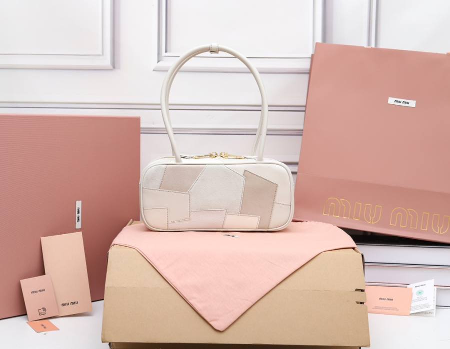 Miu Miu Arcadie Patchwork Bowling Bag 5BB147 5FC0 22 x 11 x 8