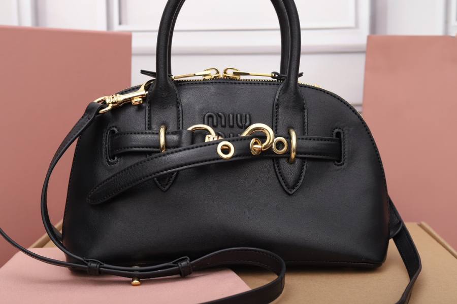 Miu Miu Aventure Nappa Bowling Bag 5BB169 D2D3 28 x 16 x 5