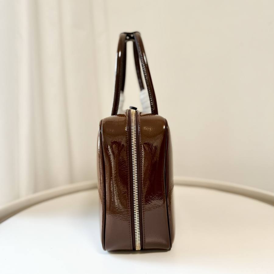 Miu Miu Beau Bag Small Cracked Patent 5BB173 199C 28 x 12 x 8