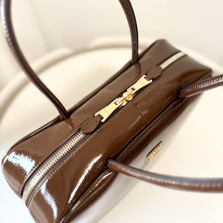 Miu Miu Beau Bag Small Cracked Patent 5BB173 199C 28 x 12 x 8