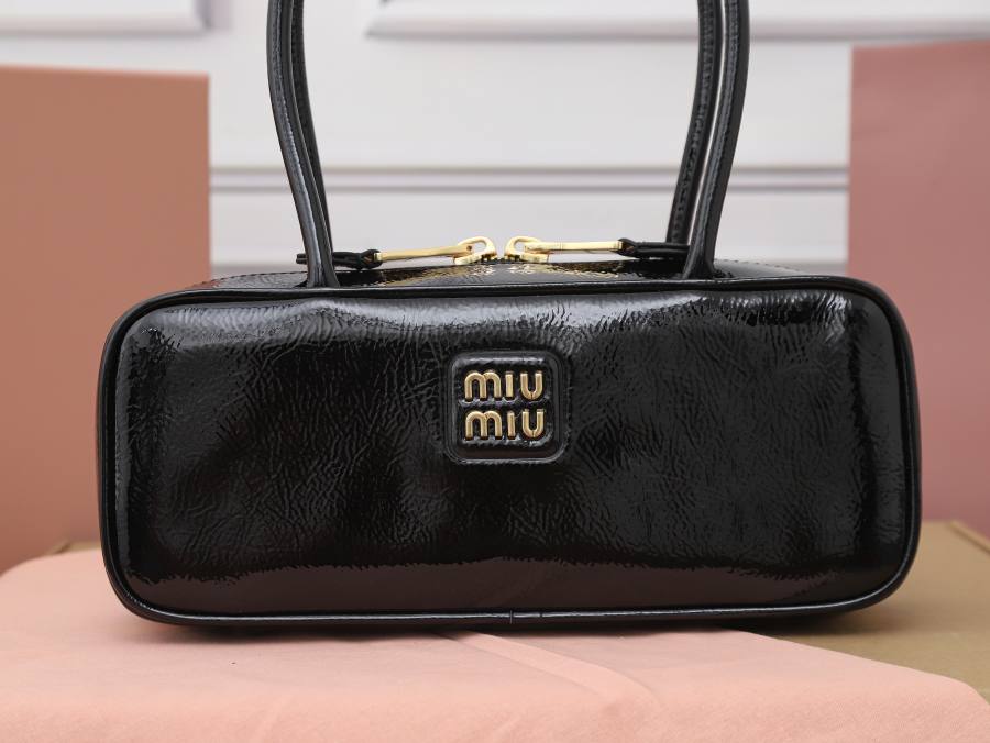 Miu Miu Beau Bag Small Cracked Patent 5BB173 2B08 28 x 12 x 8