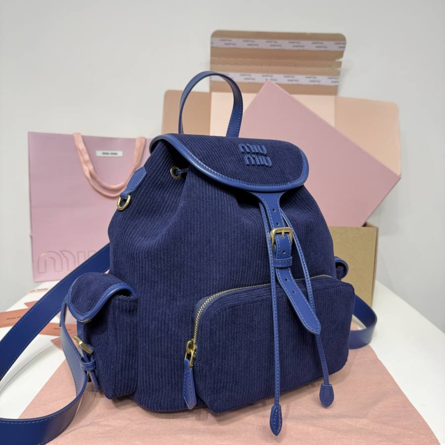 Miu Miu Canvas and Calfskin Backpack 5BZ042 2D2F 32 x 30 x 12