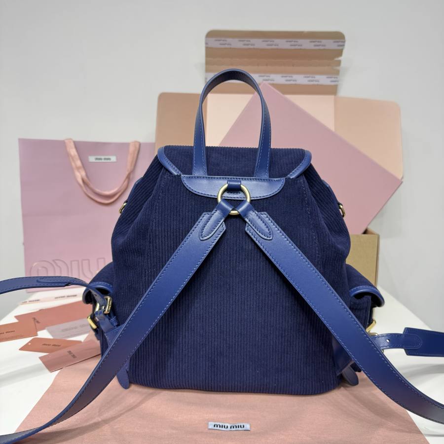 Miu Miu Canvas and Calfskin Backpack 5BZ042 2D2F 32 x 30 x 12