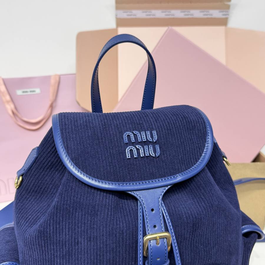 Miu Miu Canvas and Calfskin Backpack 5BZ042 2D2F 32 x 30 x 12