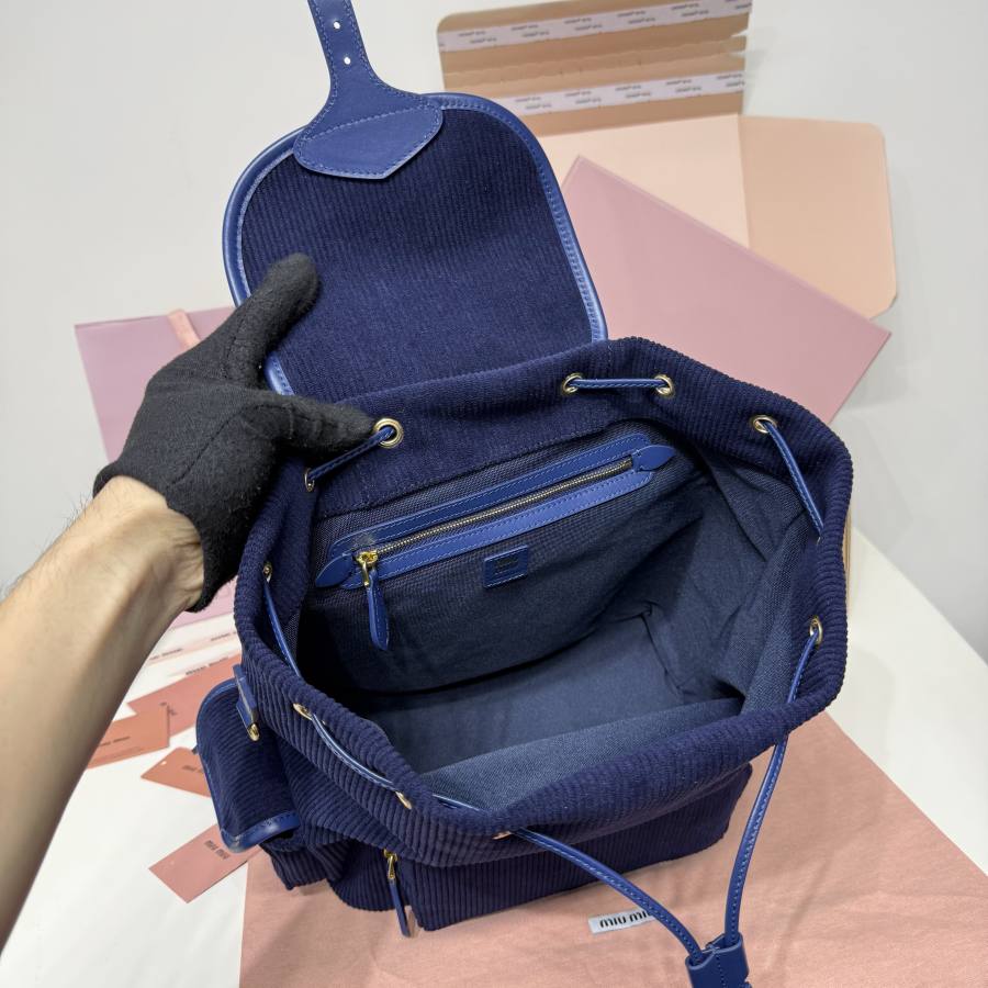 Miu Miu Canvas and Calfskin Backpack 5BZ042 2D2F 32 x 30 x 12
