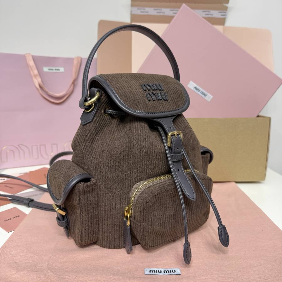 Miu Miu Canvas and Calfskin Backpack 5BZ043 164C 32 x 30 x 12