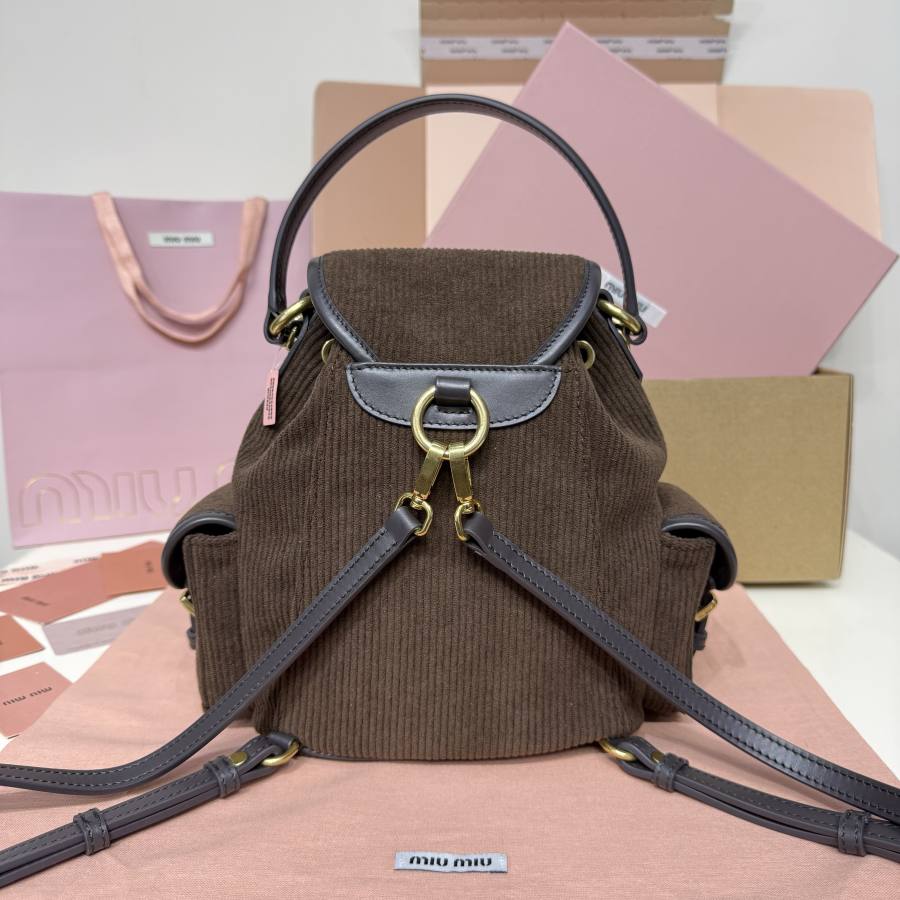 Miu Miu Canvas and Calfskin Backpack 5BZ043 164C 32 x 30 x 12