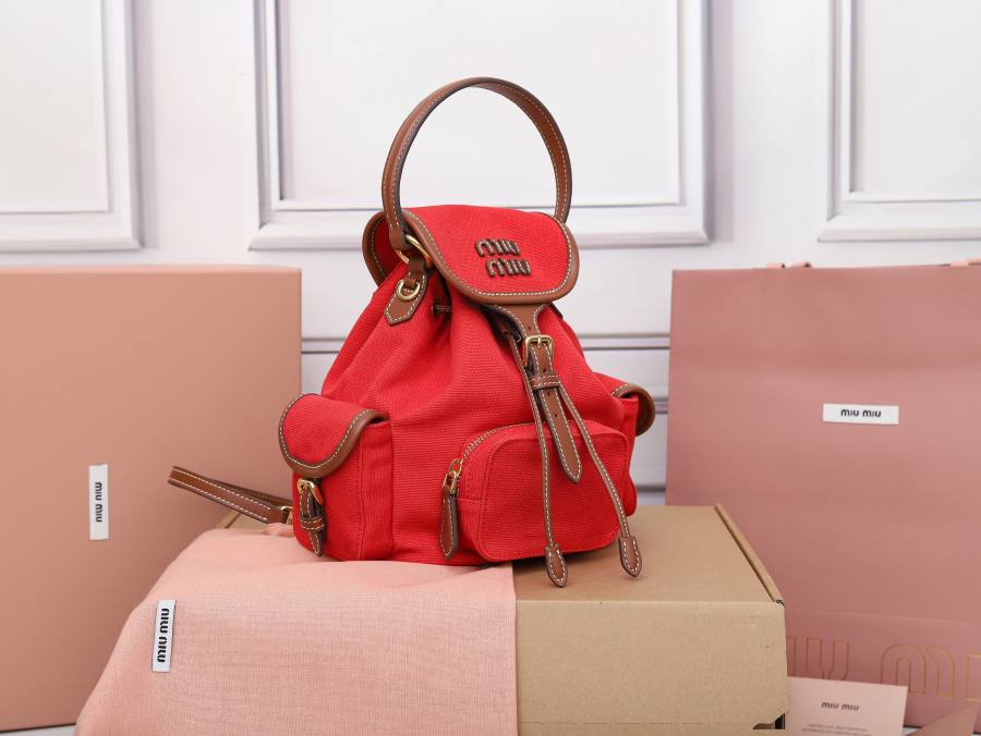 Miu Miu Canvas and Calfskin Backpack 5BZ043 39C0 32 x 30 x 12