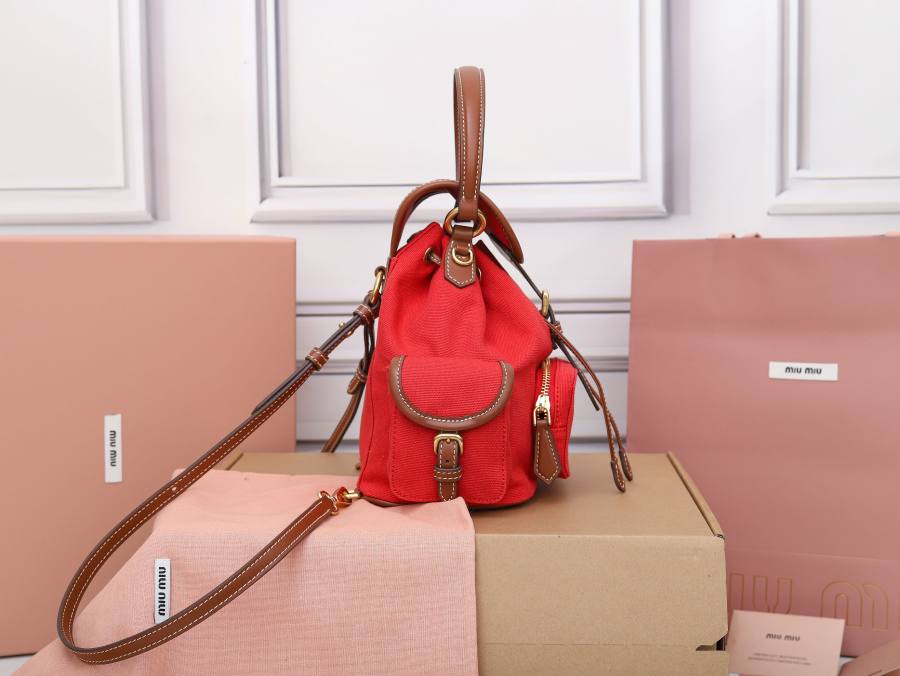 Miu Miu Canvas and Calfskin Backpack 5BZ043 39C0 32 x 30 x 12
