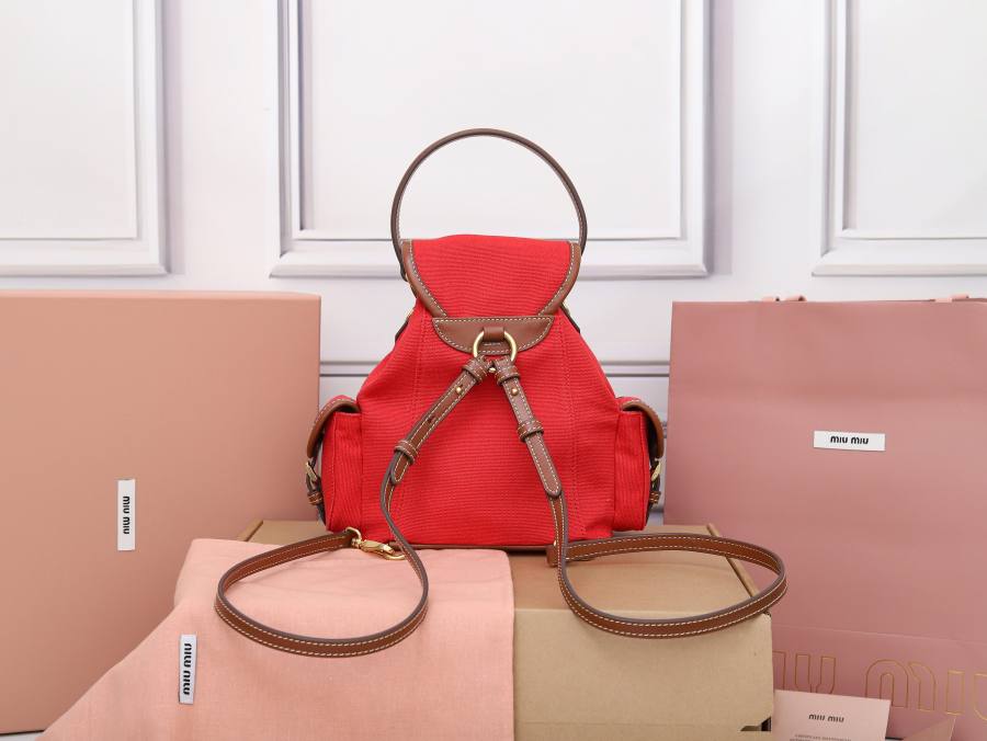 Miu Miu Canvas and Calfskin Backpack 5BZ043 39C0 32 x 30 x 12