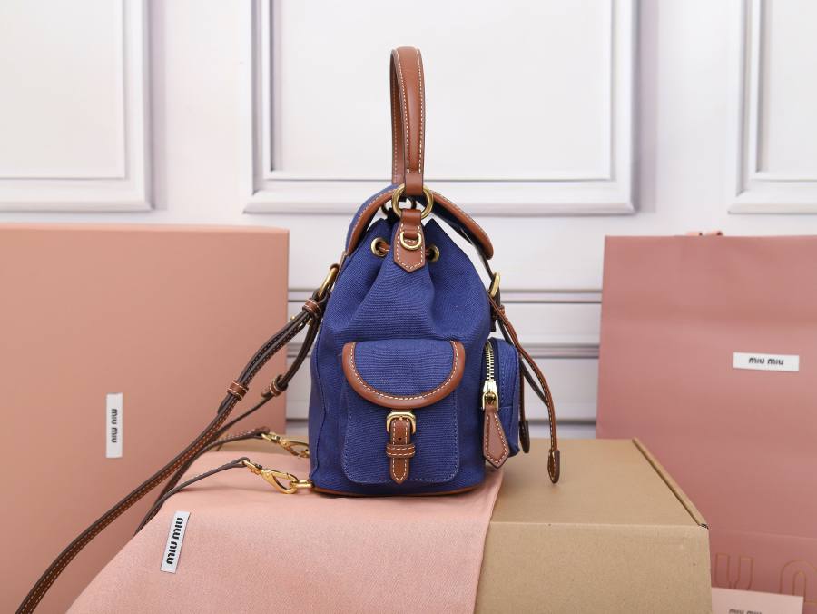 Miu Miu Canvas and Calfskin Backpack 5BZ043 8B75 32 x 30 x 12