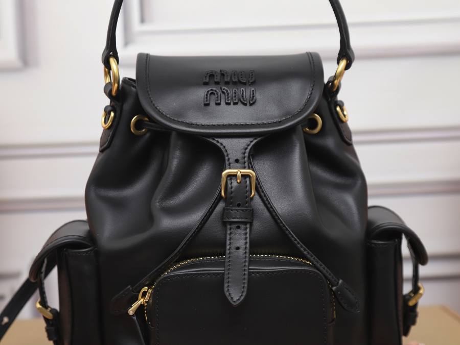 Miu Miu Canvas and Calfskin Backpack 5BZ043 DA2C 32 x 30 x 12