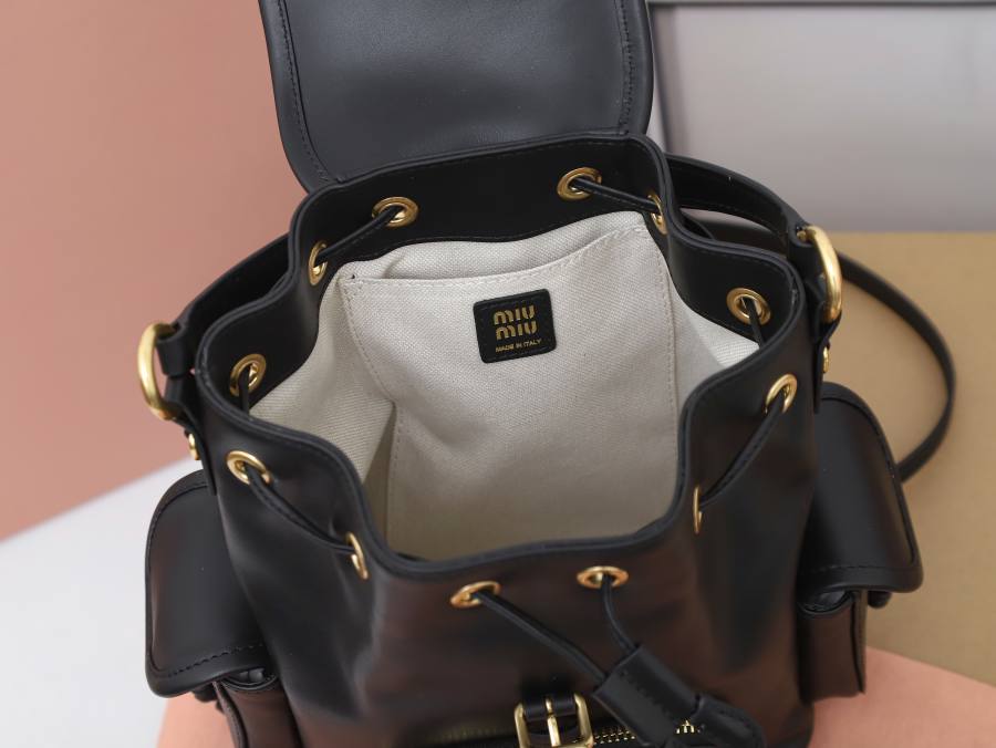 Miu Miu Canvas and Calfskin Backpack 5BZ043 DA2C 32 x 30 x 12