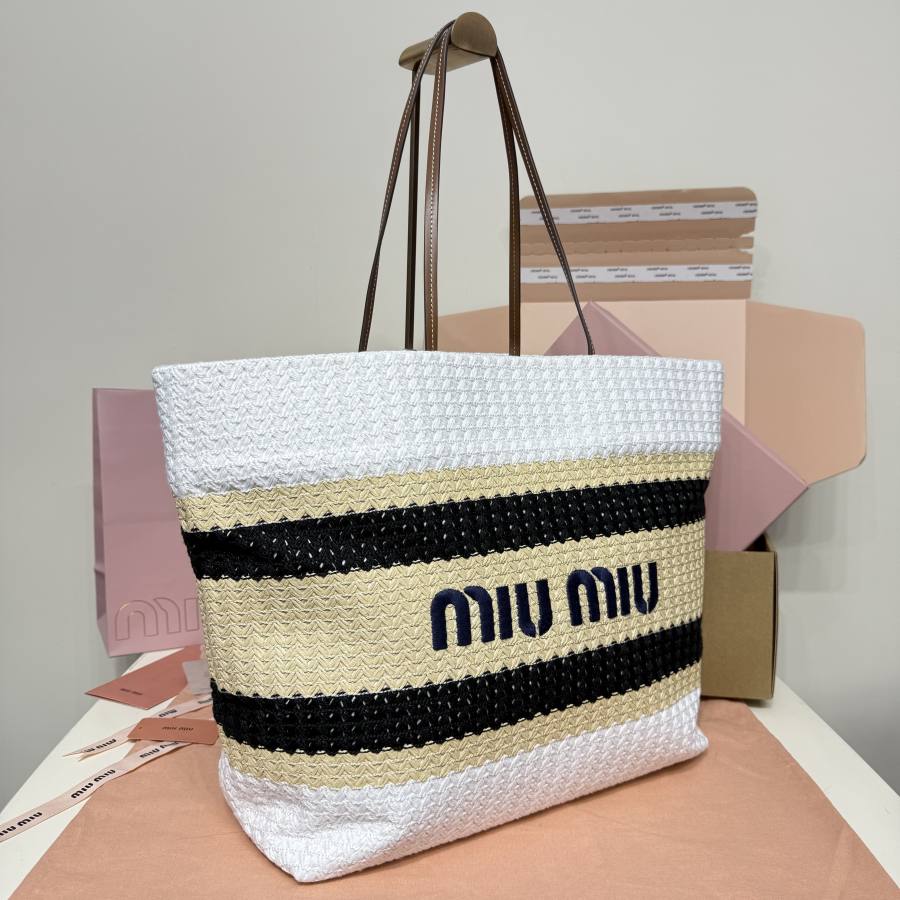 Miu Miu Embroidered Canvas Tote 5BG228 2345 40 x 34 x 16