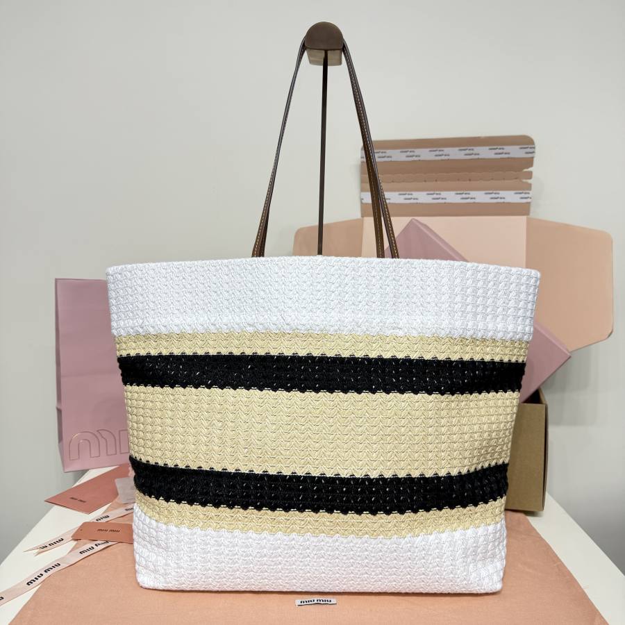 Miu Miu Embroidered Canvas Tote 5BG228 2345 40 x 34 x 16