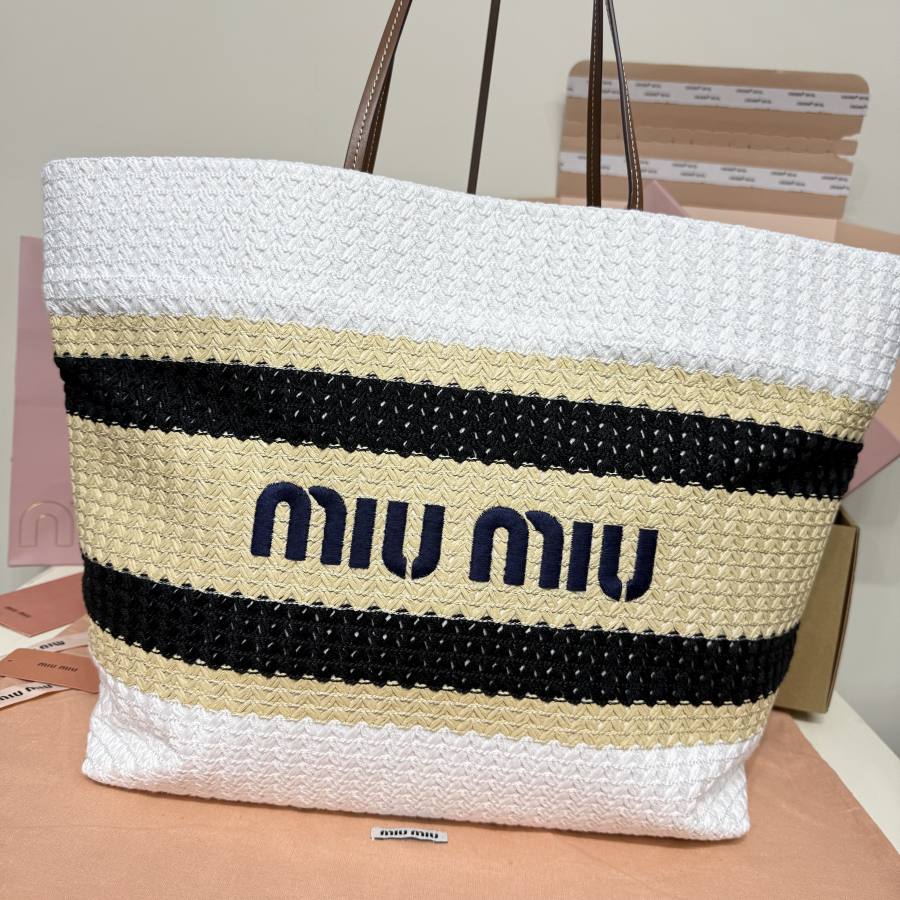 Miu Miu Embroidered Canvas Tote 5BG228 2345 40 x 34 x 16