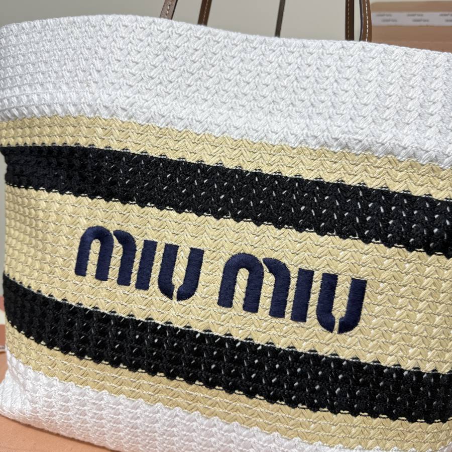 Miu Miu Embroidered Canvas Tote 5BG228 2345 40 x 34 x 16