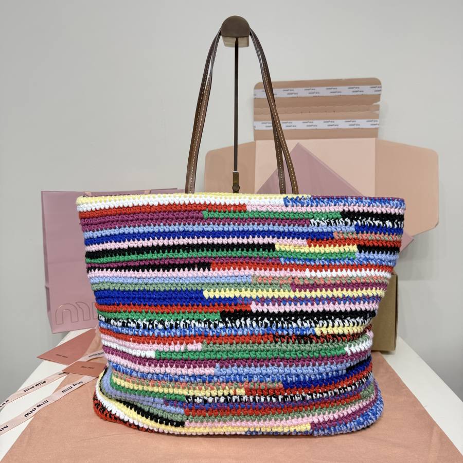 Miu Miu Embroidered Canvas Tote 5BG228 3462 40 x 34 x 16