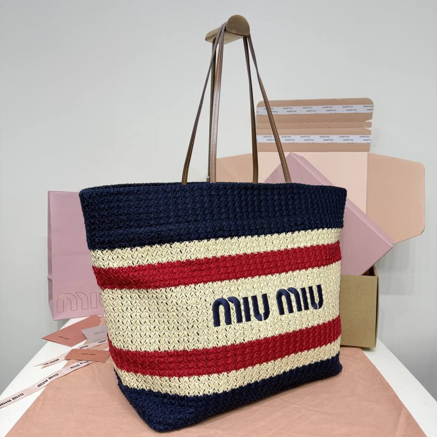 Miu Miu Embroidered Canvas Tote 5BG228 434C 40 x 34 x 16