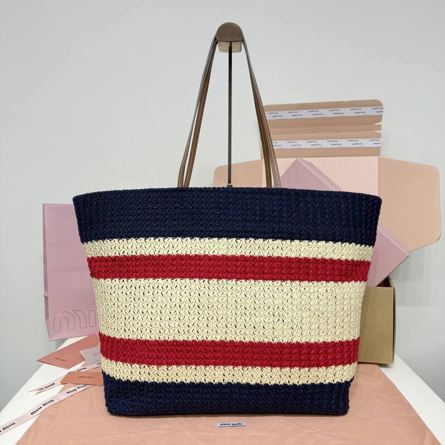 Miu Miu Embroidered Canvas Tote 5BG228 434C 40 x 34 x 16