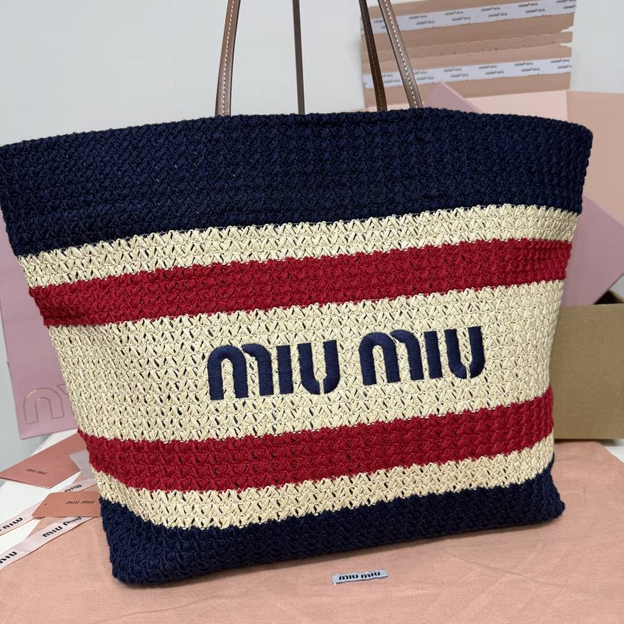 Miu Miu Embroidered Canvas Tote 5BG228 434C 40 x 34 x 16