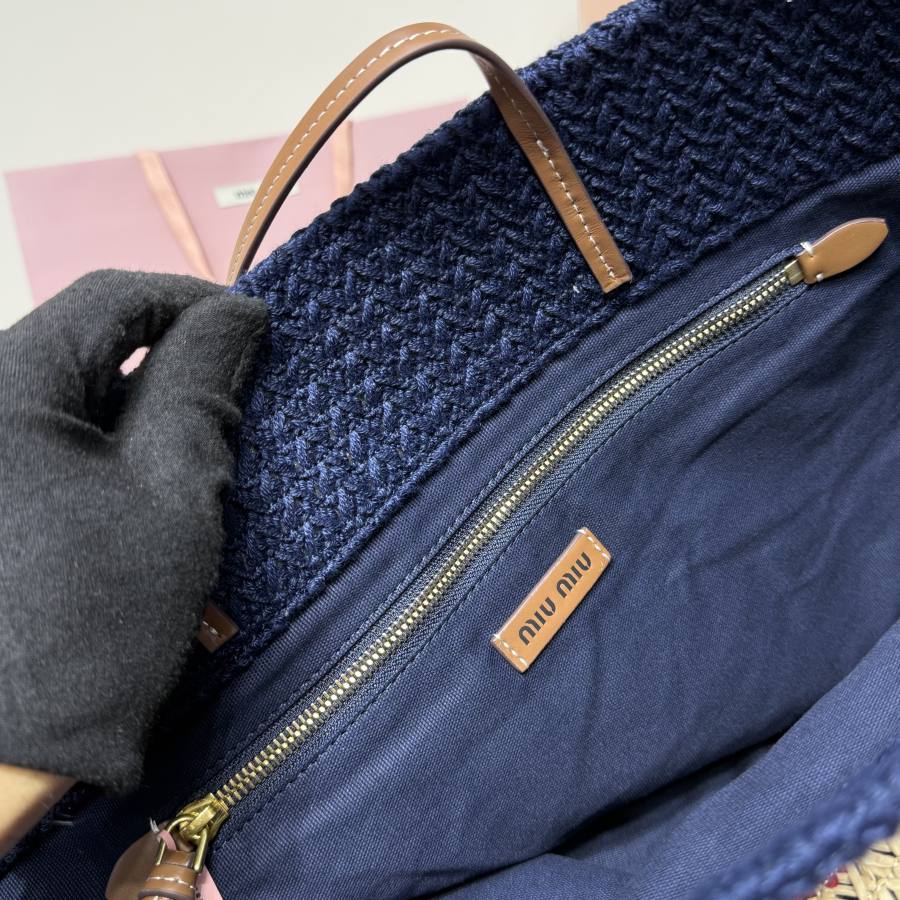 Miu Miu Embroidered Canvas Tote 5BG228 434C 40 x 34 x 16